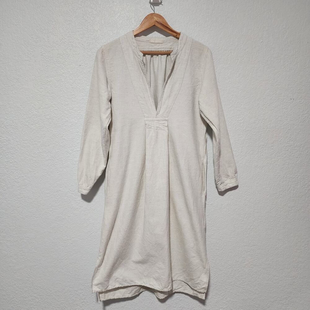 CP Shades Cotton Relaxed Tunic Dress Off White V Neck Long Sleeve XS Boho